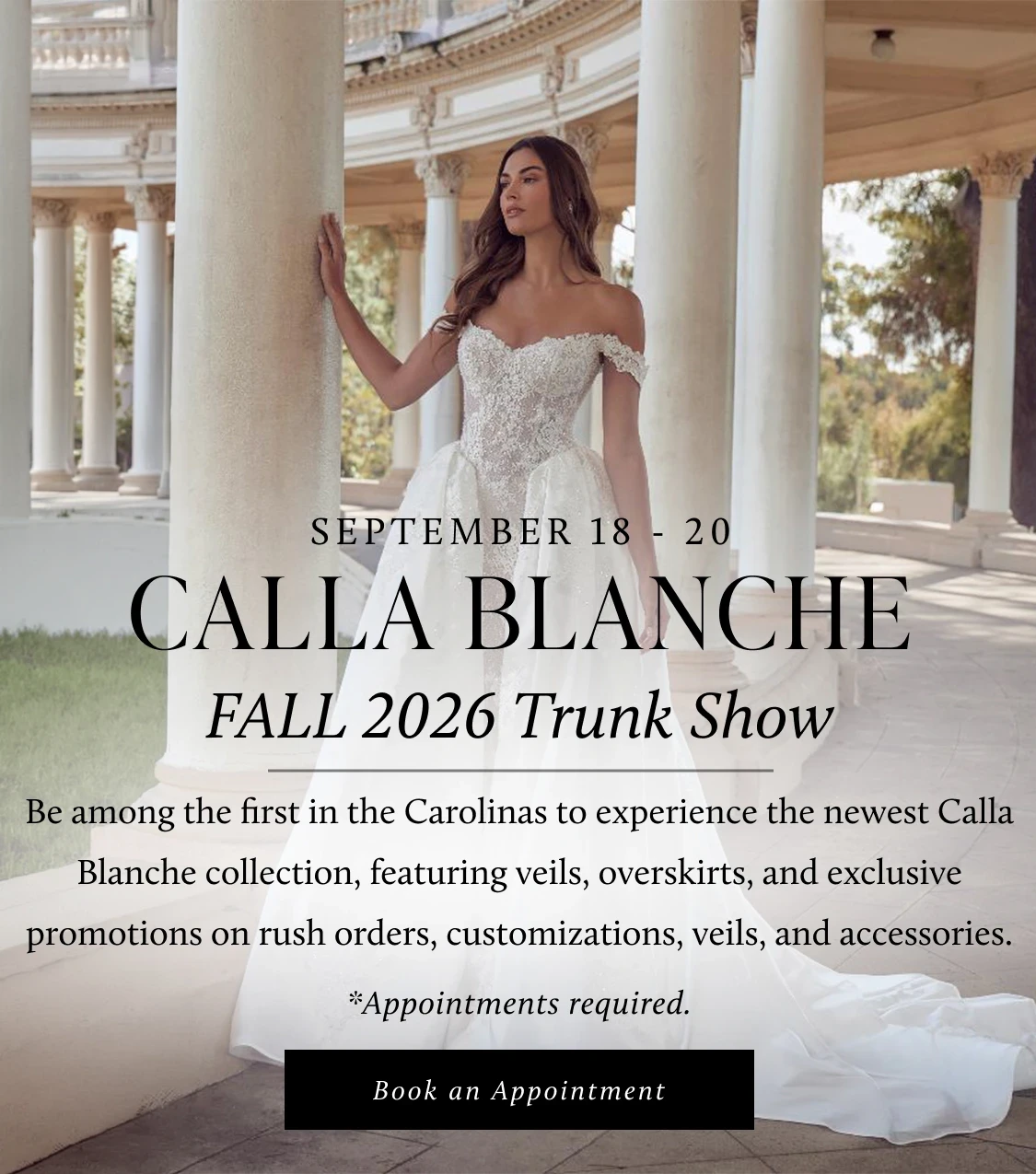 Calla Blanche Fall 2026 Trunk Show Banner